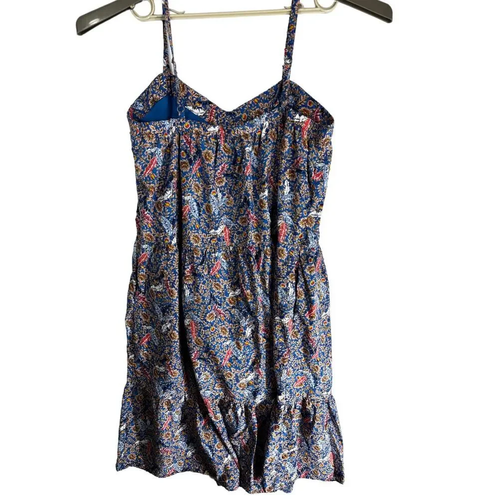 Knox Rose Midi Boho Dress Women XL Blue Pink Floral Sleeveless Flowy 100% Cotton